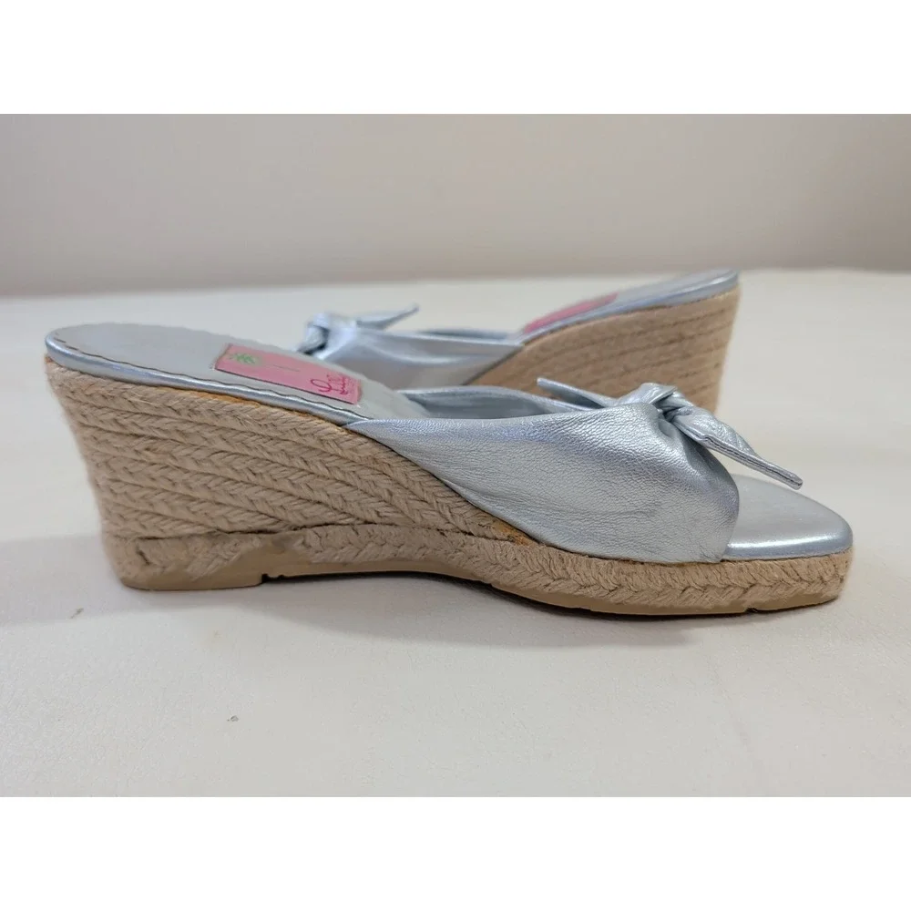 Lilly Pulitzer Wedge‎ Sandal Womens 9 Silver Espadrille Preppy Feminine Resort